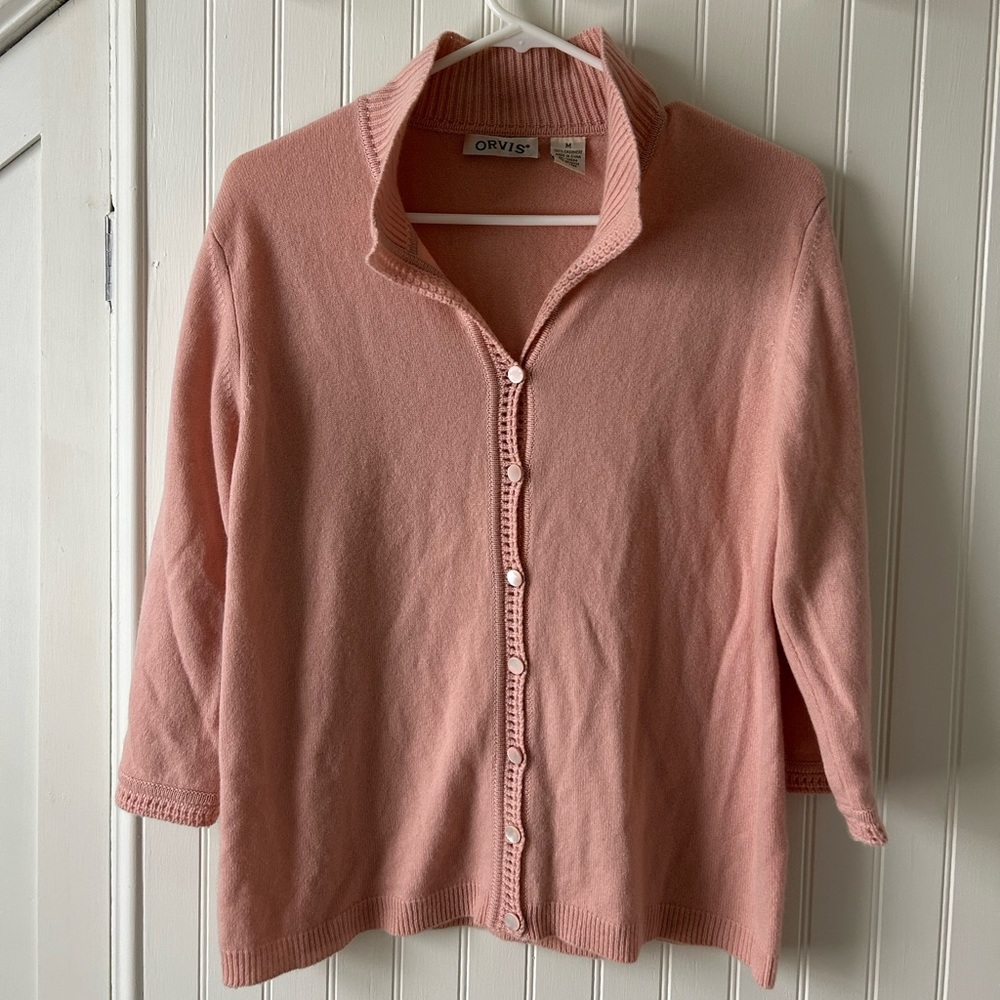 Orvis Cashmere light pink cardigan- women’s medium